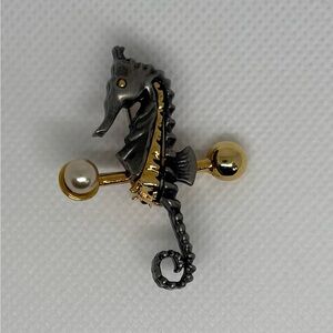 FAF Design Seahorse Brooch – Pewter & 18K Gold Plated with Pearl Accent